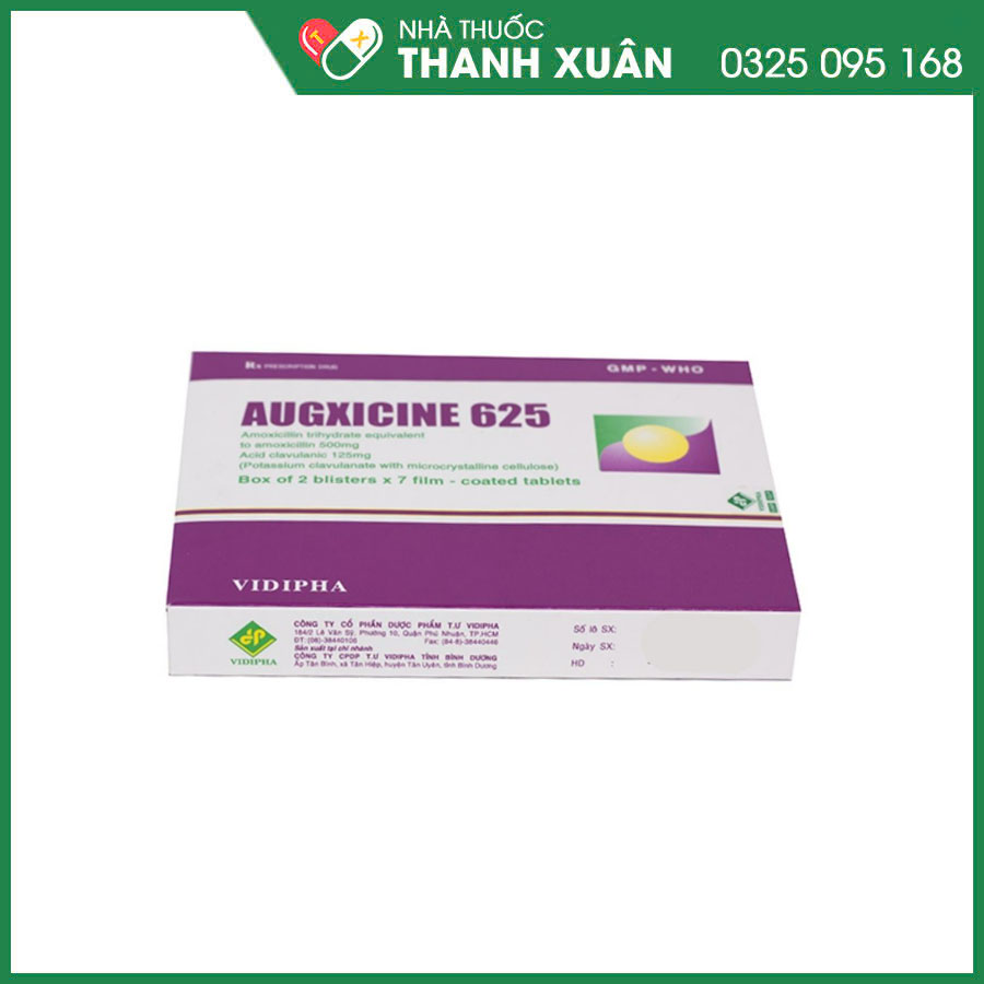 Augxicine 625 thuốc điều trị các trường hợp nhiễm khuẩn do vi khuẩn nhạy cảm